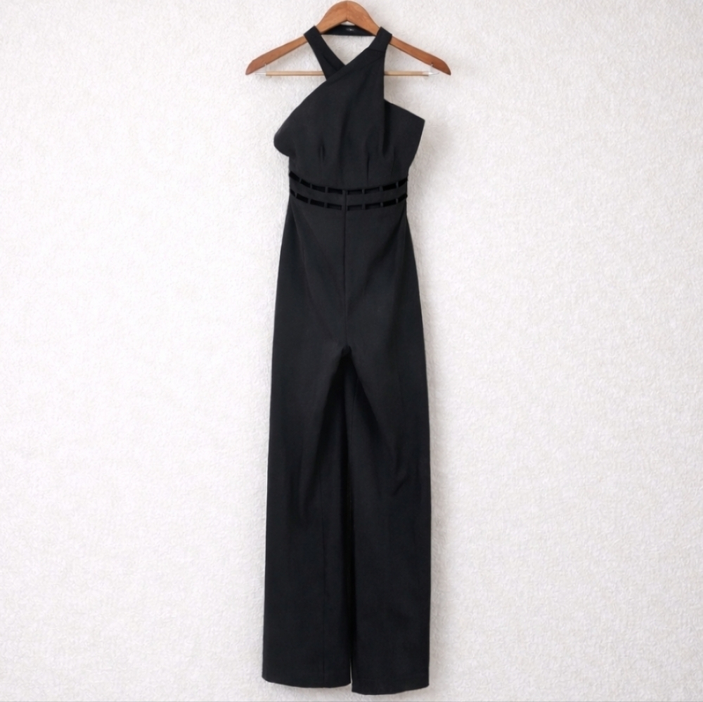 REVOLVE Finders Keepers Solar Black Halter Neck Backless Wide Leg Jumpsuit - Picture 4 of 9